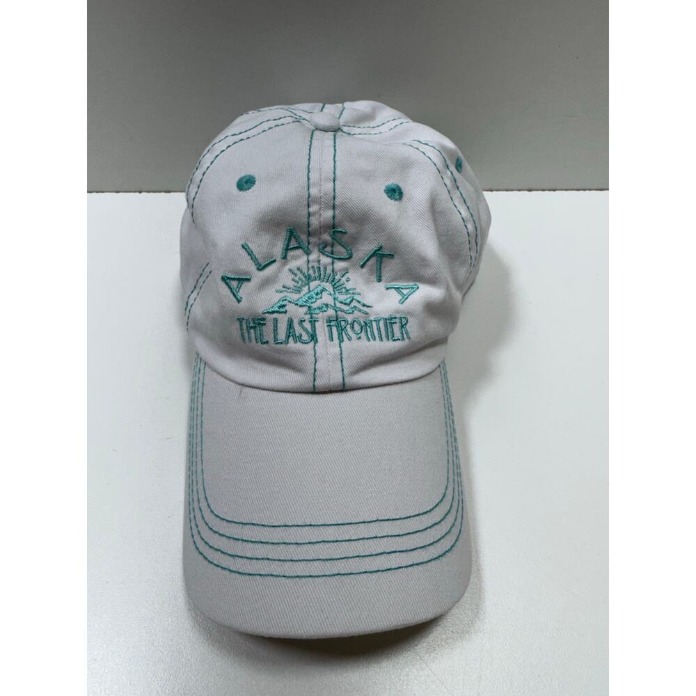 Alaska The Last Frontier Women’s Ball Cap Hat White Teal Prairie Mountain Cotton